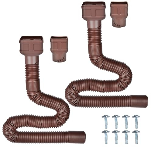POLARDAYS 2,1 m lange Dachrinnen-Fallauslaufverlängerung, Außendurchmesser 7,6 cm, geeignet für 5,1 x 7,6 cm und 7,6 x 10,2 cm Fallrohr, flexibles Abflussrohr, 2er Pack, Braun