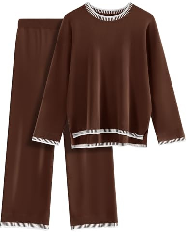 TOMEEK Completo Tuta Donna Elegante Sportiva 2 Pezzi in Maglia Set di Pantaloni Maniche Lunghe Girocollo Larga e Maglione Casual Pullover Top Tuta da Casa Jogging