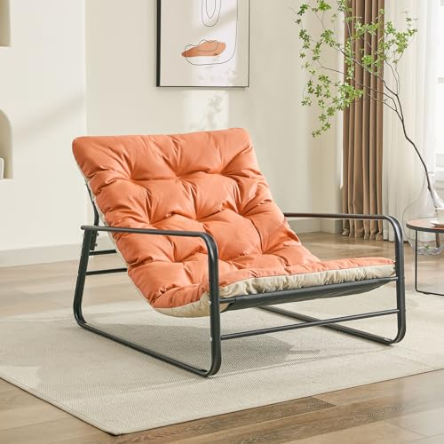 Sessel wohnzimmer Polstersessel Fernsehsessel Gartenliege mit Wendekissen Balkon möbel Garten Liegestuhl aus Stahl für 2 Personen Relaxliege Wohnzimmer Balkon Schlafzimmer Garten Terrasse Orange+Beige