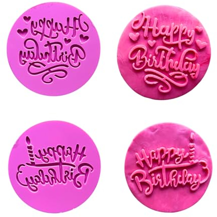 PTaizjjz Ausstechformen Happy Birthday, runde Ausstechformen aus Acryl, 3D-Design, Keksausstecher zum Backen und Dekorieren, 2 Stück