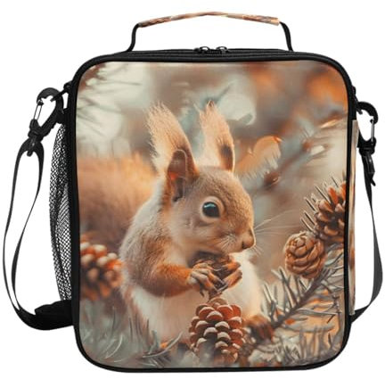 Mnsruu Süße Eichhörnchen, Tannenzapfen, Lunchtasche, isolierte Lunchbox, Tragetasche, kalte Thermo-gefrierbar, Schultergurt für Jungen, Mädchen, Schule, Picknick