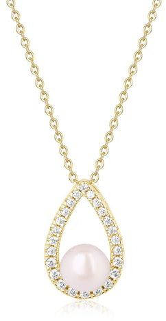 GAVU Collana Perle Donna, Collana Oro Donna in Argento Placcato con Ciondolo Goccia con Perla Coltivata di Acqua Dolce