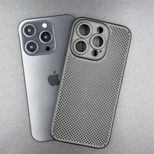 ZSUFCBF Luxuriöse Wärmeableitung, atmungsaktive Kühlhülle für iPhone 15, 14, 13, 12 Pro Max, Netzabdeckung für iPhone 14, 15 Plus, einfarbige Hülle, Schwarz, für iPhone 15 Pro