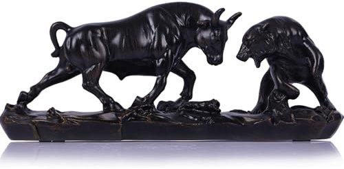 LCCCK Bulle und Bär Skulptur – Börsen Deko Figur für Wohnzimmer&Büro–Stier und Bär Statue aus Kunstharz–Luxuriöse Dekoration für Investoren,Banker&Finanzprofis–Moderne Figuren für Schreibtisch&Regal