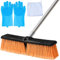 LUCHIA 18” Heavy Duty Push Broom Outdoor with Stiff Bristles | Durable Sweeping Broom for Garage, Yard, Patio, Deck, Concrete, Wood & Stone Floors | Includes Gloves & Cleaning Cloth | Orange