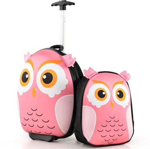 SOARS Valise Enfant 16 avec Sac à Dos 12 à roulettes, Poignée Télescopique 3 Niveaux, Matériau Robuste Léger 1,5 KG, Pour Fille & Garçon 3+ Ans, Chouette