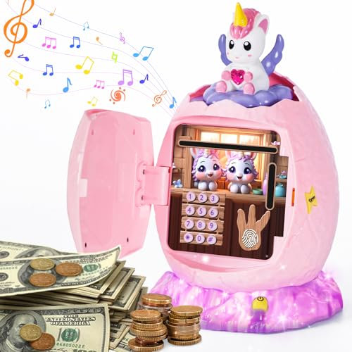 Yellcetoy Spardose Kinder, Einhorn Tresor Kinder mit Code Elektrische Safe Sparschwein Sparbüchse Geldsafe ATM Piggy Bank, Geburtstag Weihnachts Ostern Geschenke für Mädchen 3 4 5 6 7 8 9+ Jarhe