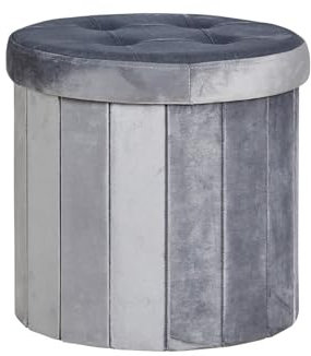 Home Source Round Folding Ottoman, Fabric Organiser Bedding Toy Box, Versatile Storage, 38cm, Grey