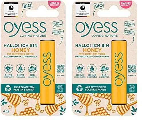 OYESS loving nature Oyess Lippenpflege Honig, pflegender Lippenpflegestift für trockene Lippen (1 x 4,8 g) (Packung mit 2)