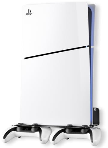 Bricok PS5 Wall Mount Aluminum Alloy Compatible With All PS5 Generations Holds Two Controllers Unimpeded Heat Dissipation Ps5 Accessories Universal For Living Room And Bedroom (Black)