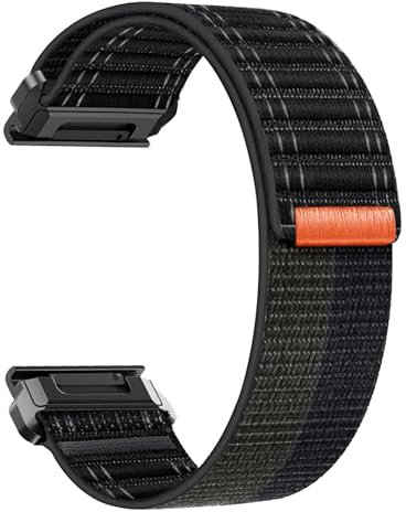 ahayo Einteiliges Nylon Armband für Garmin Fenix 8 47mm / epix Pro 47mm / Instinct 3 45mm, Sport Loop Uhrenarmband für Fenix 7/6/5 (Schwarz)