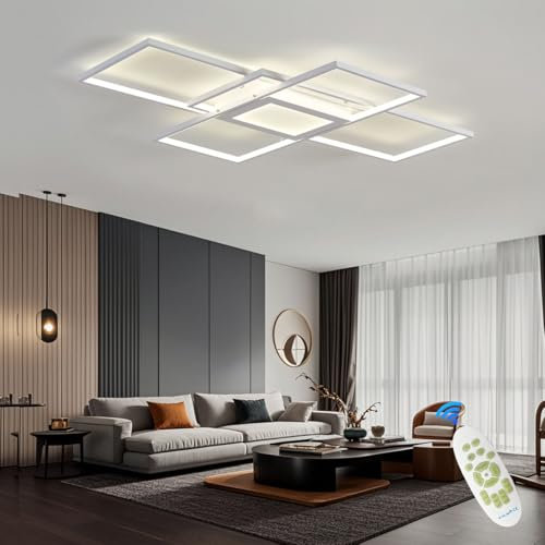ANZHUANG LED Deckenlampe,Modern Deckenlampe Dimmbar mit Fernbedienung LED Deckenleuchte Rechteckige Deckenbeleuchtung Wohnzimmer Lampe Decke Schlafzimmerlampe,Weiß (80X60X9cm)