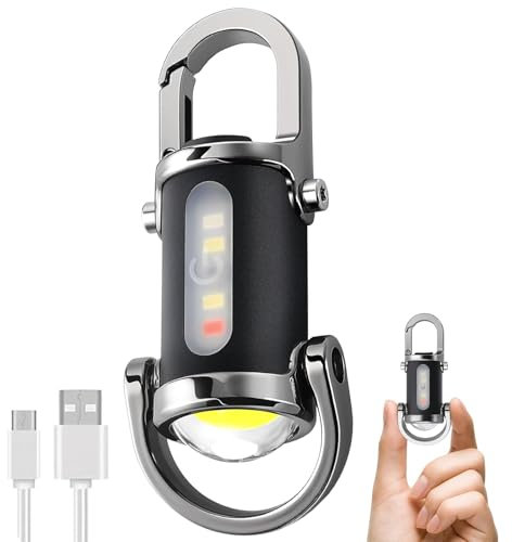 1200LM Super Bright Mini Keyring Torch Waterproof Mini LED Torch Key Ring Torch LED Rechargeable with Power Bank for Outdoor Camping (Silver)