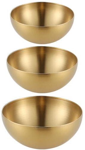 Bhina 3 Stück Große Goldene Koreanische Art-Reis-Schüssel, Koreanische Edelstahl Schüssel, Salatschüssel Rührschüssel Edelstahl, Kapazität für Salate, Nudeln, Suppen, Reis, Obst (15cm, 20cm, 25cm)