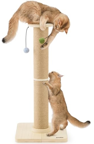 ZOMISIA 88cm Tall Cat Scratching Post for Indoor Cats | 12cm Large Scratch Post, Thicken Wooden Base, Sisal Scratcher Top, Dangling Balls Toy, Super Sturdy