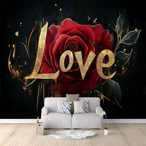 WHUOEUCO Carta da Parati 3D Rosa Rosso Nero 500x280 cm Fotomurali in TNT Murale alla Moda, Decorazione da Muro Poster Gigante Design Carta per Pareti