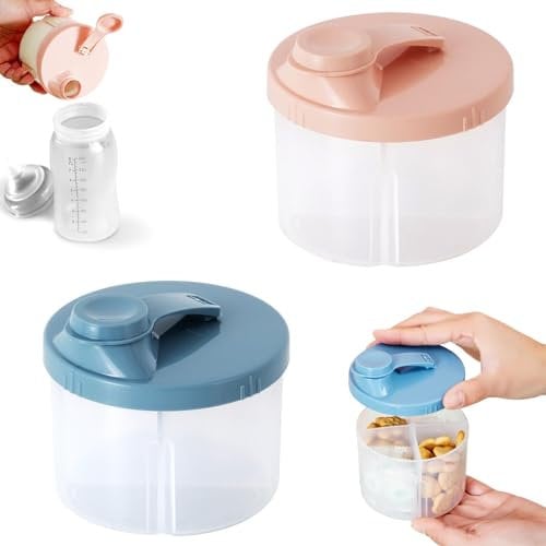 FOEEORT 2 PCS Formula Powder Pots, Baby Milk Powder Dispenser Pots, Formula Powder Pot with Rotatable Cover Protable Milk Powder Pot for Outdoor Travel(Pink Orange, Dark Blue)