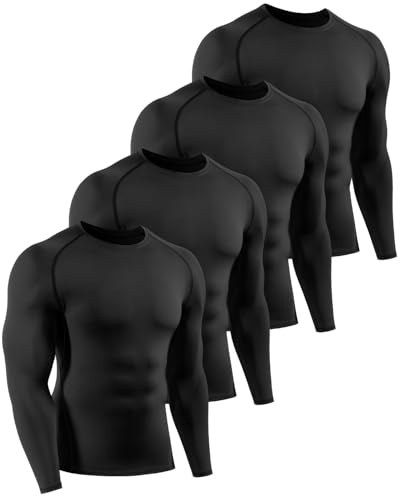 ATTIQOZI 4 Pack Kompressionsshirt Herren Langarm Schnelltrocknend Funktionsshirt Herren Atmungsaktives Laufshirt Longsleeve Sportshirt Männer für Workout Jogging Gym