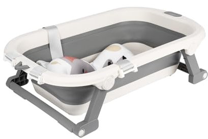 Homewell XXL-Baby-Badewanne, faltbar, mit Koala-Kissen, Halterung und Thermometer, 0-36 Monate, tragbare Reisedusche, Kinderbadewanne geeignet für Neue, 83 x 47 x 28 cm (Grau)
