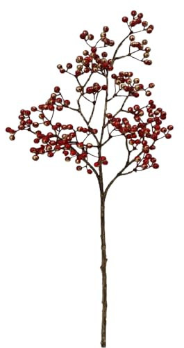 2474U Kunstzweig Blumenpick Rote Beeren mit Goldfinish ca. 76 cm Naturgetreu