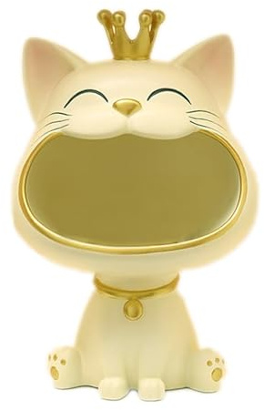 Moaobooh Katze Statue, Glückskatze Storage Sculpture, Startseite Wohnzimmer für den Eingang Lachende Katze Schlüssel Aufbewahrungsbox, Deko Kleinigkeiten Storage Box (Hellgelb)