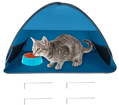 Cabane pour Chat Exterieur,Station d'alimentation pour Animal avec Piquets de Terre,Portable Imperméable et Résistante Tente pour Chat pour Animaux de Compagnie Errants 80x50x55 cm