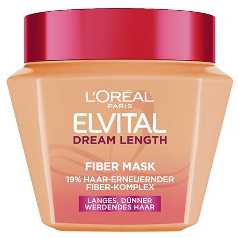 L'Oréal Paris Elvital Dream Length Fiber Mask, Regeneriert geschädigte Haarlängen, mit Peptiden, Haarkur speziell für langes, dünnes Haar, gegen Haarbruch, mehr Fülle & Glanz, 1x300ml