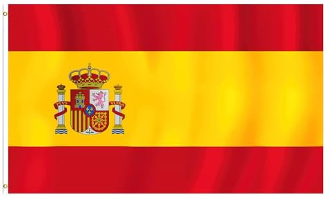 Spanische Flagge • Hochwertige Nationalflagge 90 x 150 cm mit Messingösen Für den Innen- und Außenbereich Wetterfest und aus 100% Polyester – Ideal für alle Spanier