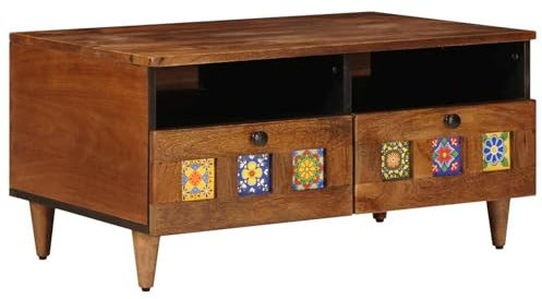 vidaXL TV-Schränk mit Regal Walnuss 70 x 33 x 46 cm Massivholz Mango, Modernes Medienmöbel, Massivholz Mango, Rechteckiges Lowboard, Hochwertiger Stauraum für Wohnzimmermöbel, TV-Basiseinheit