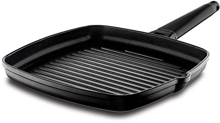 CASTEY - Grill Asador de Inducción, 27 cm, Modelo 4-G27, Color Negro, Mango Desmontable, Sartén Antiadherente de Aluminio, Distribución Homogénea del Calor, Fácil de Limpiar