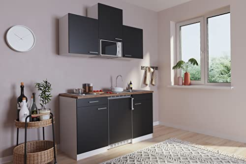 respekta Küche Miniküche Singleküche Küchenzeile Pantry Weiß Schwarz Luis 150 cm