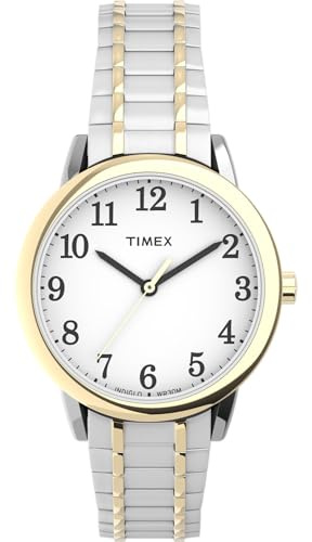 Timex Women's Easy Reader 30mm Watch – Two-Tone Case White Dial with Two-Tone Stainless Steel Expansion Band