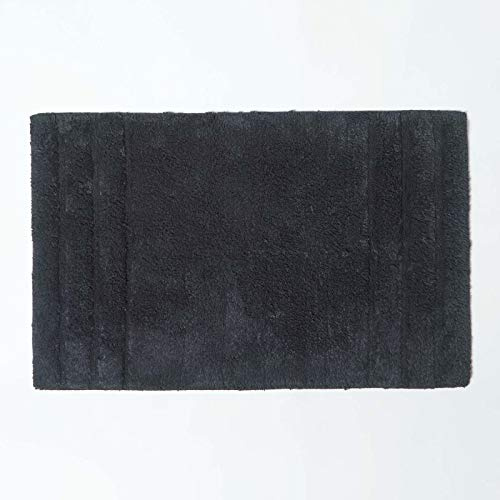 HOMESCAPES Spa Supreme Bath Mat, Black, Very Heavy 1800 GSM, Super Soft Plush Cotton Rug, 50x80cm, Washable at Home.