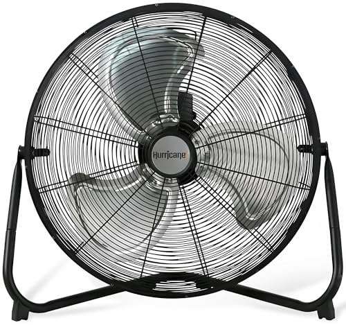 Hurricane Pro High Velocity Metal Blade Floor Fan, 3 Speeds, Black, 20in