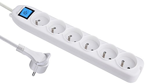 Electraline 32043 Bloc 6 prises avec interrupteur/fiche plate 1,5 m Blanc