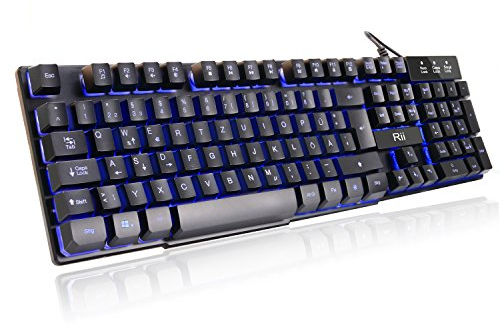 Rii RK100 Gaming Tastatur (105 Tasten, 3 Farben LED-Hintergrundbeleuchtung, QWERTZ Layout) Schwarz