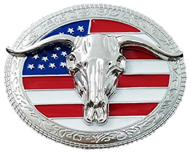 QUKE American Western Cowboy USA Flagge Rodeo Long Horn Bull Gürtelschnalle