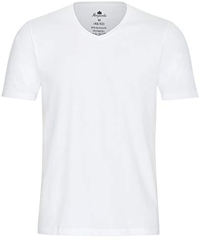 Burgweber Camiseta Interior de Negocios para Hombre, Paquete de 4, Color Blanco y Nude, Cuello en V, Manga Corta, Espalda Extra Larga, elástica (95% algodón, 5% Elastano), Camiseta Ajustada, Blanca