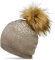 Caspar MU188 Damen Fein Strick Glitzer Strass Winter Mütze mit Fellbommel, Farbe:Khaki, Größe:One Size