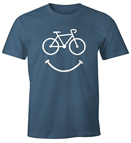 MoonWorks Fahrrad Herren T-Shirt Smile Happy Bike Radfahren Fun-Shirt Denim XXL