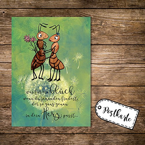 ilka parey wandtattoo-welt A6 Geburtstagskarte Postkarte Print Ameisen-Pärchen & Spruch Zitat Glück Herz pk162