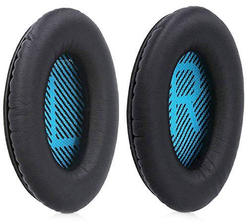 MMOBIEL Ear Pads Replacement for Bose Quiet Comfort QC35 / 35ii QC25 QC15 QC2 Ae2 Ae2i Ae2w SoundTrue AEII SoundLink AEII Headphone Headset Isolation Memory Foam Cushions Earpads - Black/Blue