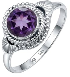 mantraroma Silberring Damen 925 Sterling Silber – runder Edelstein Ring, Vintage Statement Ring Schmuck, elegantes Geschenk für Frauen