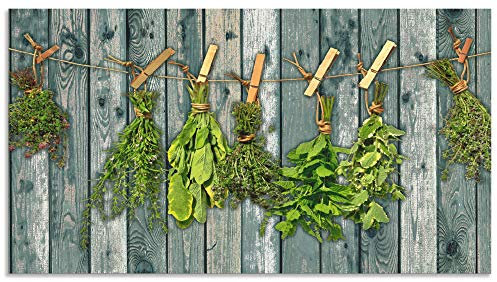 ARTland Spritzschutz Küchenrückwand aus Alu für Küche Herd Spüle 110x60 cm (BxH) mit Motiv Kräuter Pflanzen Gewürze Holzoptik Landhaus Shabby T5XN