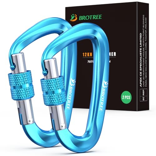 Brotree Karabiner mit 1200kg Belastbarkeit Schwerlast 12KN Karabinerhaken Schraubverschluss für Hängematten, Camping, Wandern, Rucksack