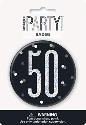 Round Prismatic 50th Birthday Badge | Party Accessories | Black | 1 Pc.