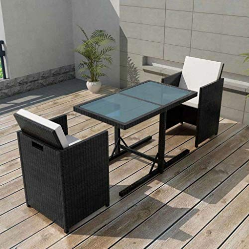 Tidyard 7-TLG. Garten-Essgruppe Poly Rattan Gartengruppe Gartenm?Bel Gartengarnitur Schwarz Terrasse Sitzgruppe 1 Tisch mit Glasplatte, 2 Stühle und 4 Sitzpolster