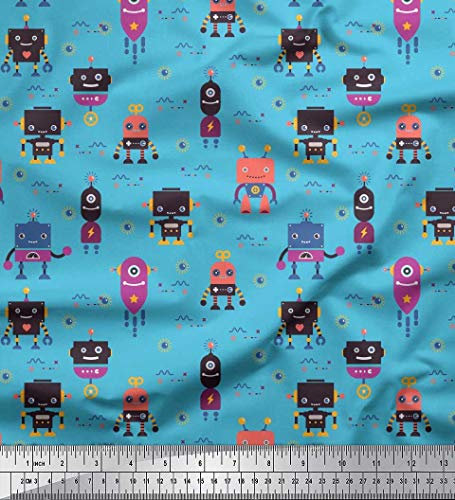 Soimoi Blau Seide Stoff Cartoon-Maschine Hardware- Stoff Meterware 42 Zoll breit