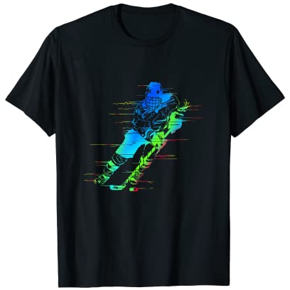 Cooler bunter Eishockey Spieler mit Eishockey Schläger T-Shirt