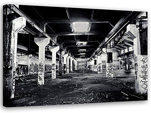 Leinwandbild XXL Street Art Wandbild Kunst Fabrik schwarz-weiß 120x80 cm